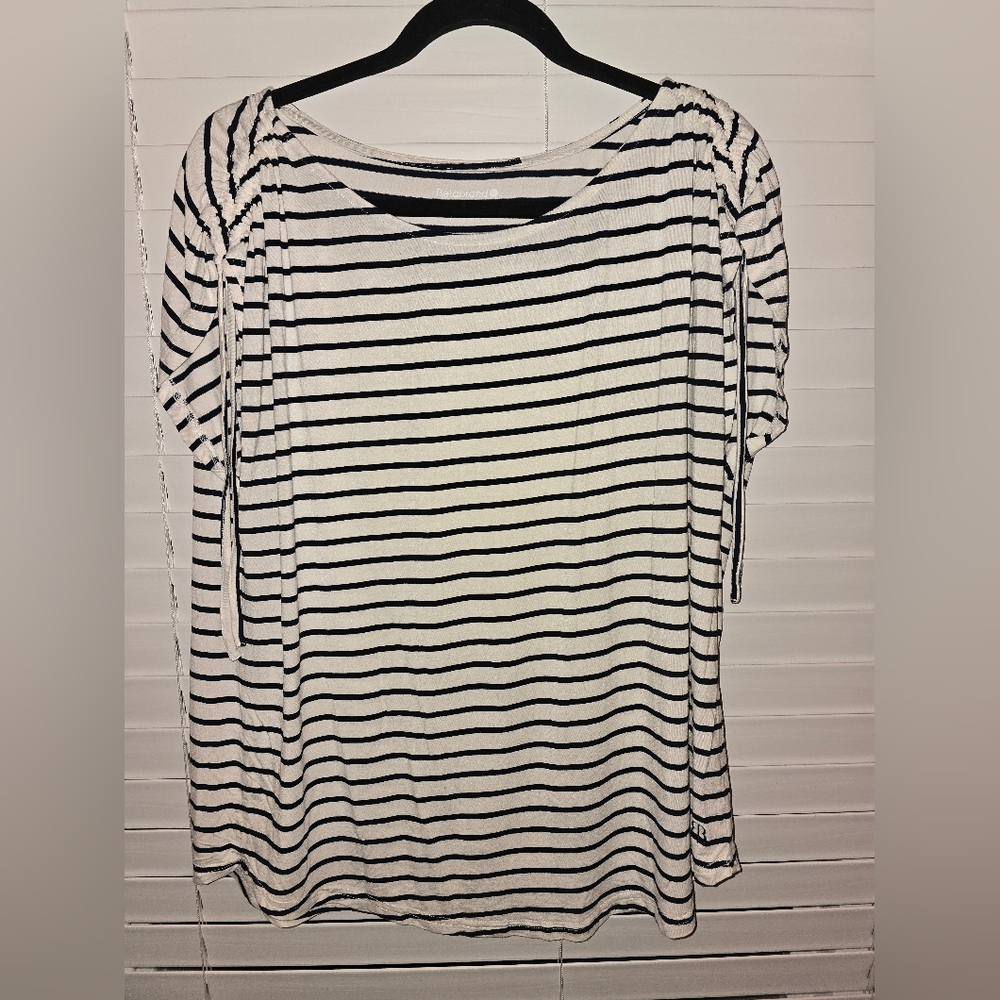 Betabrand Navy and White Striped Shirt